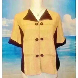 PETITE PERCEPTIONS Womans TAN & BLACK Trim Top Jacket Career Casual Top size P16